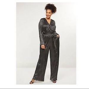 Crinkled Foil Faux-Wrap Jumpsuit